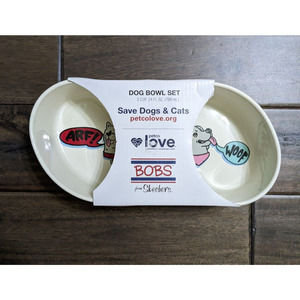 Bobs For Dogs By Skechers Heart Love Dog Bowls Ceramic Sip Snack Bowl Set new